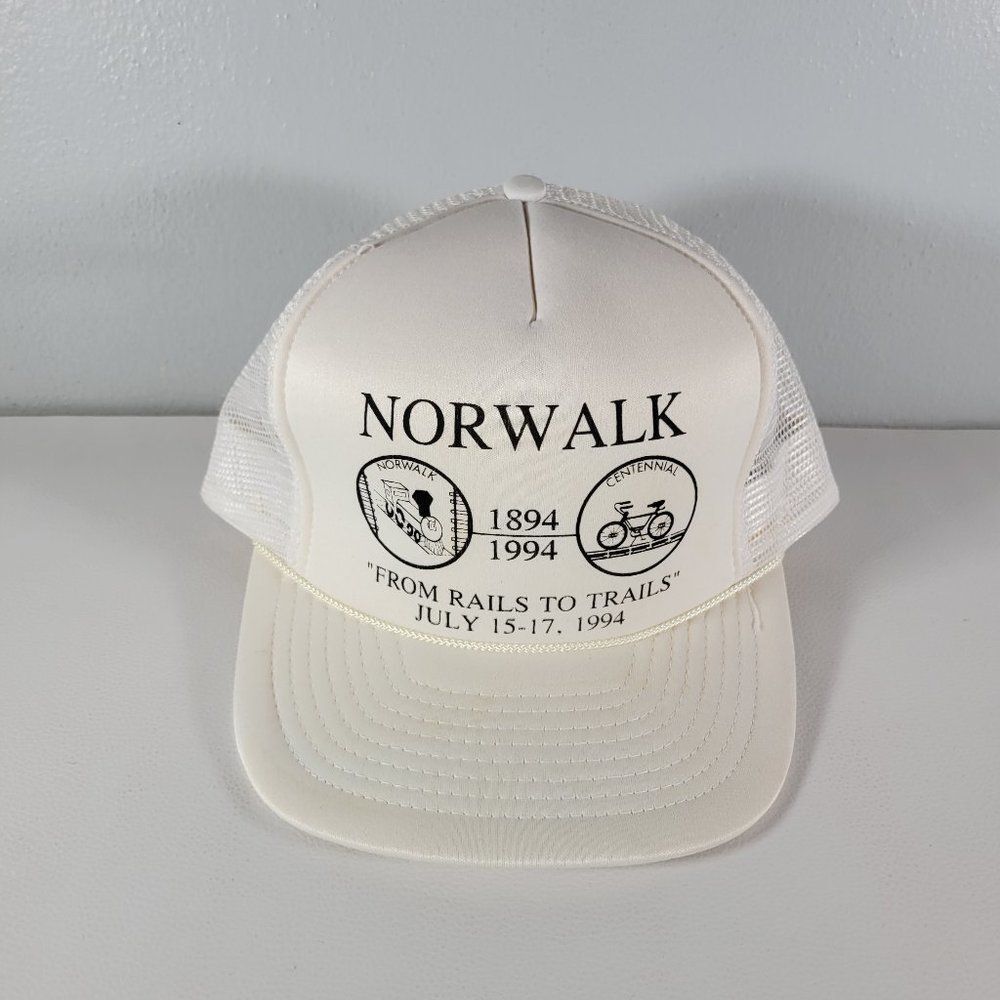 Norwalk Hat From Rails to Trails 1894-1994 Snapback Mesh Back White OS